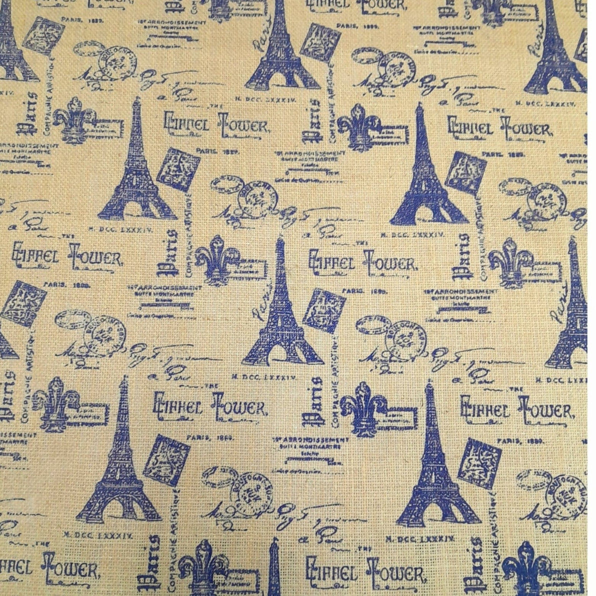 Vinyl Film Hessian Printed Hessian Eiffel Tower Navy Blue 140cm