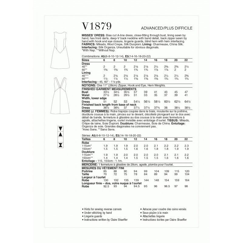 VOGUE PATTERN HABBY Vogue Dress Pattern V1879-A5 (6-8-10-12-14) (7508435664985)