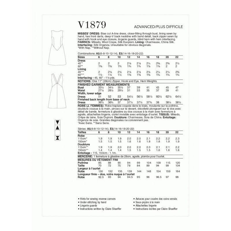 Vogue Dress Pattern V1879-E5 (14-16-18-20-22) for Sale - ️View Prices ...