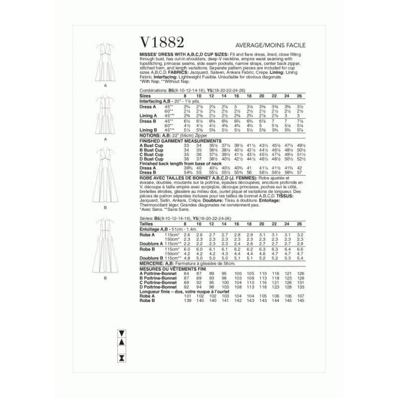 VOGUE PATTERN HABBY Vogue Dress Pattern V1882-Y5 (18-20-22-24-26) (7508436582489)