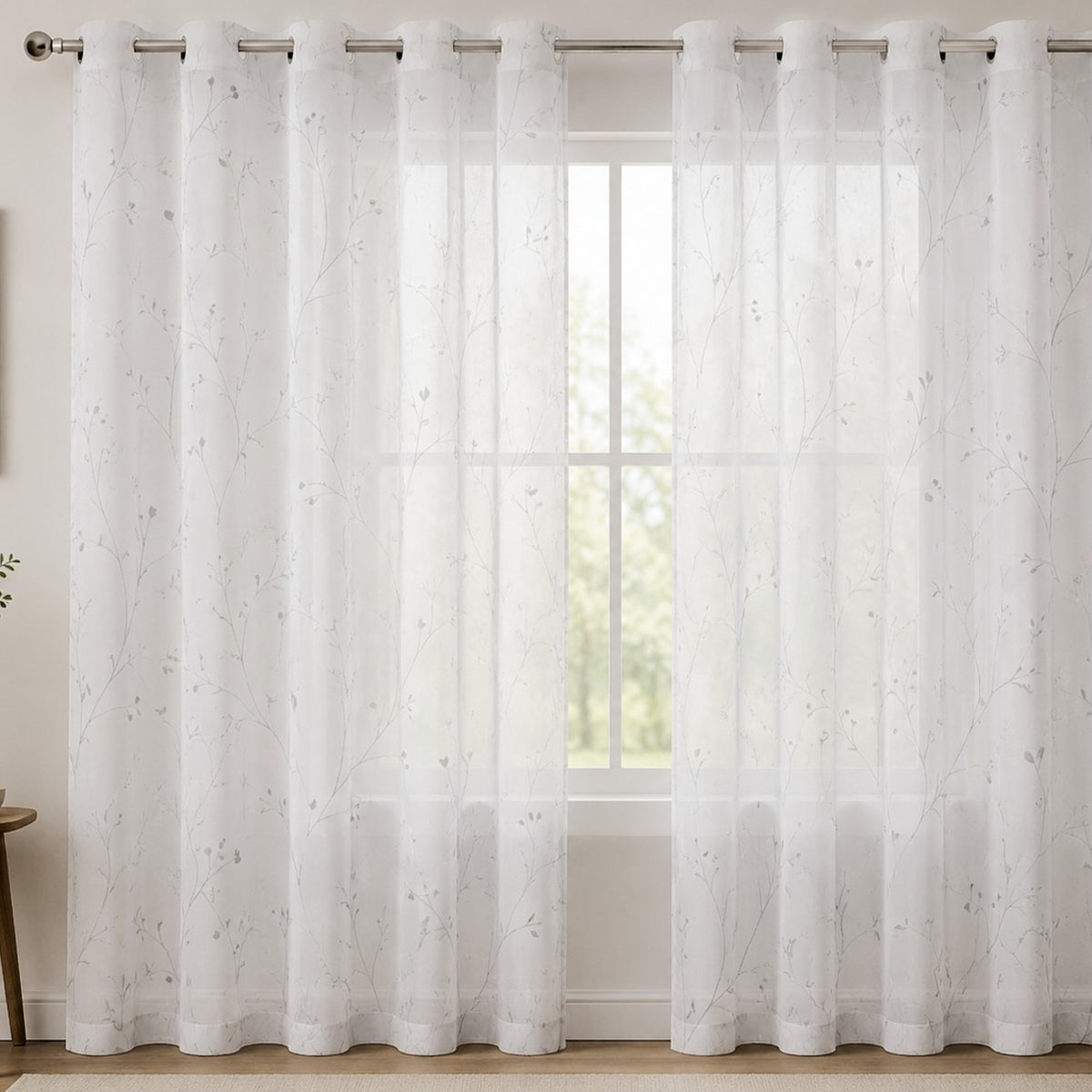 Fabric Voile Floral Grey 280 cm