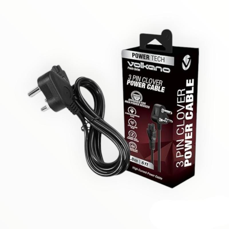 Volkano 3 PIN CLOVER TO TYPE-M POWER CABLE Volkano VK-8144-BK Presto Series 3 Pin Clover to Type-M 2.5A Power Cable, 1.8 Meter, Black (7790787592281)
