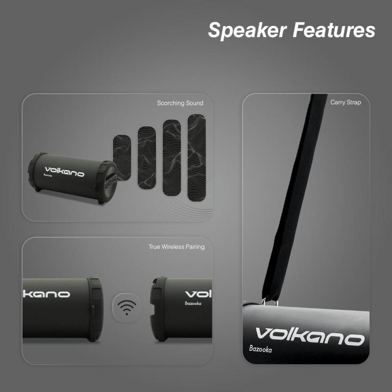 Volkano Bluetooth Speaker Volkano Bazooka Bluetooth True Wireless Speaker VB018(V1)- Black (7716757504089)