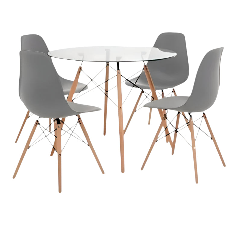 Round Black Glass Table & White Chairs 5pc