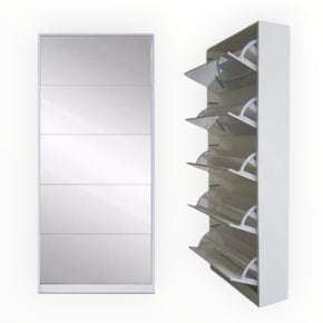 Mirror Shoe Cabinet 5 Tier White Single (8008636891225)