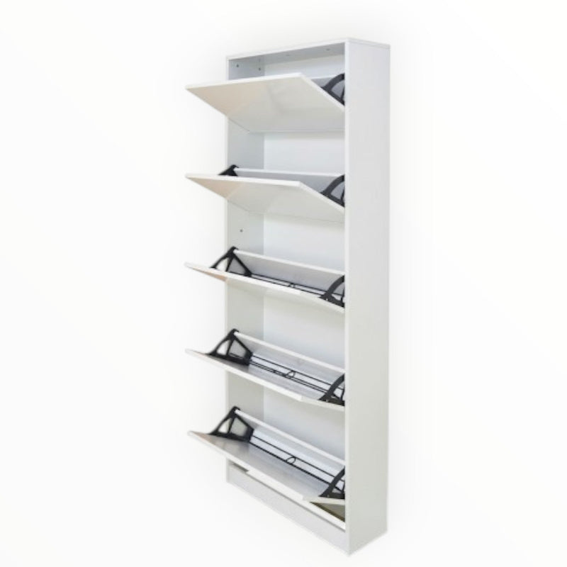 Mirror Shoe Cabinet 5 Tier Single White