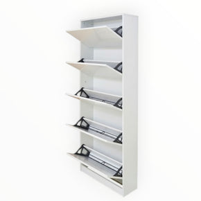 Mirror Shoe Cabinet 5 Tier Single White