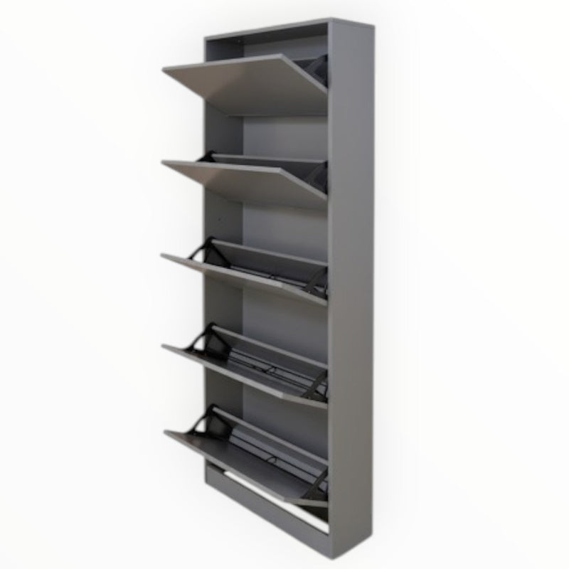 Mirror Shoe Cabinet 5 Tier Single Grey