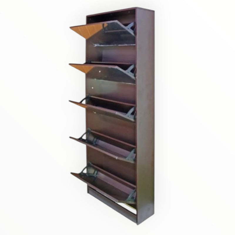 Mirror Shoe Cabinet 5 Tier Single Brown