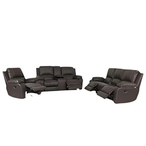 Calgan 3 Piece  Action + Console Full Leather Brown Lounge Suite