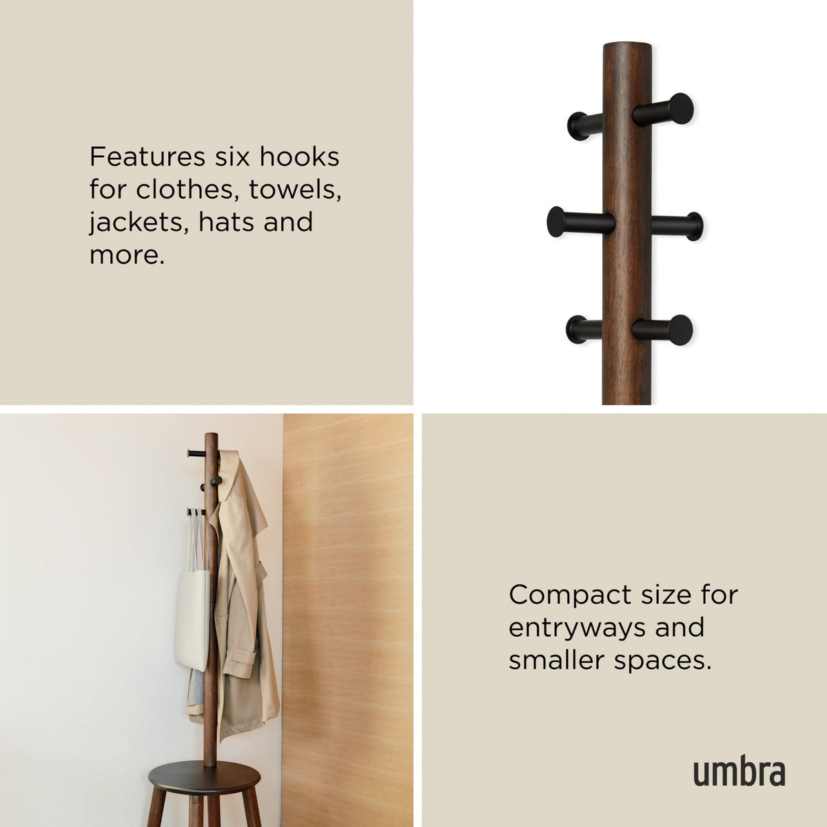 Umbra Pillar Stool and Coat Rack Black & Walnut UMB1014257048