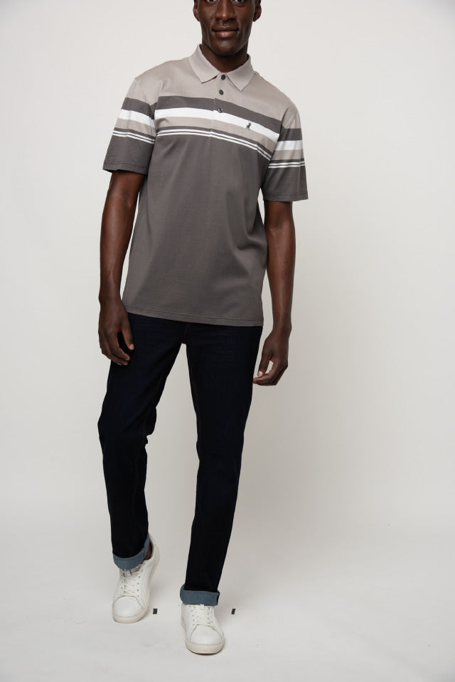 Polo Double Mercerised Stripe Golfer Brown