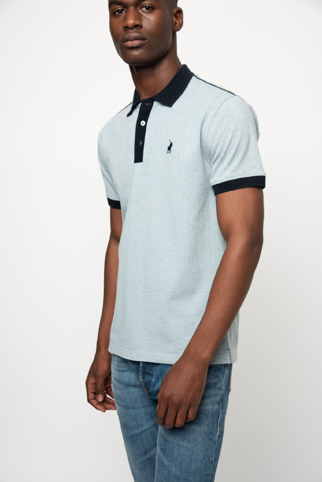 Polo Mens Collar Piping Short Sleeve Golfer Light Blue