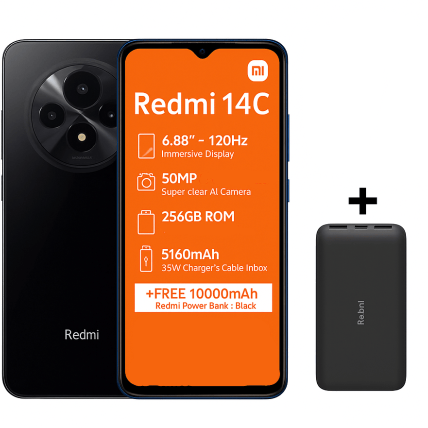 Xiaomi Smart Phones Xiaomi Redmi 14C 256GB Dual Sim - Black Inlcudes Power Bank