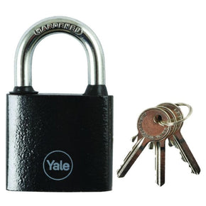 YALE padlocks Yale Y111B/50/125/1 is a 50mm iron padlock featuring a black finish