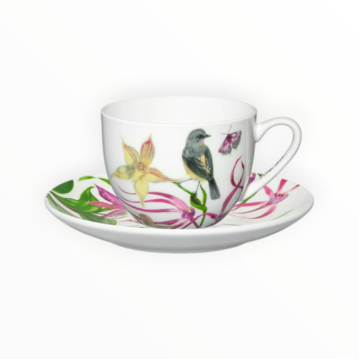 Maxwell & Williams Eloise Short Lyric Cup & Saucer Yellow Robin 240ml YD0215