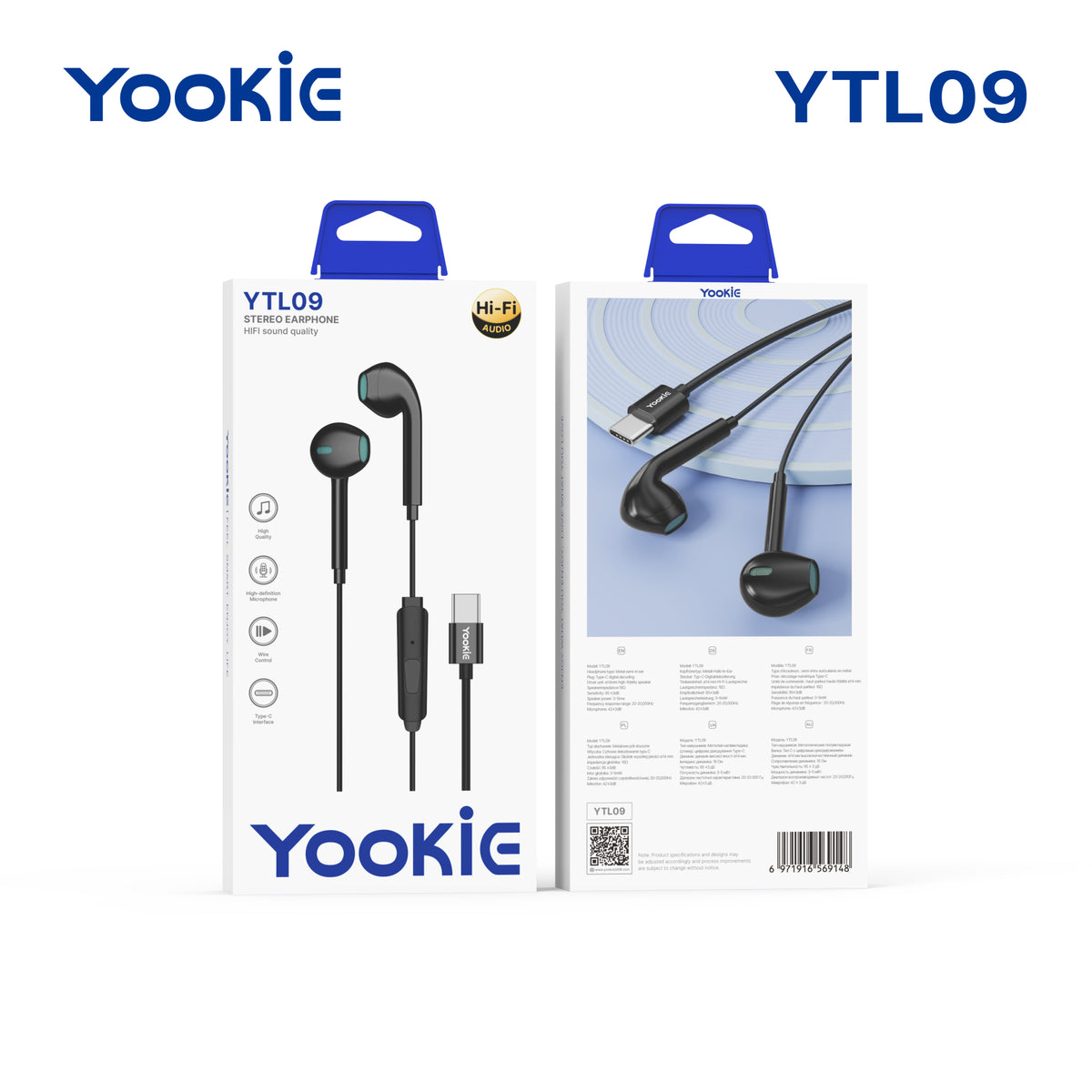 Yookie Earphones Yookie YTL-09 Wired Earphones Type-C – Black