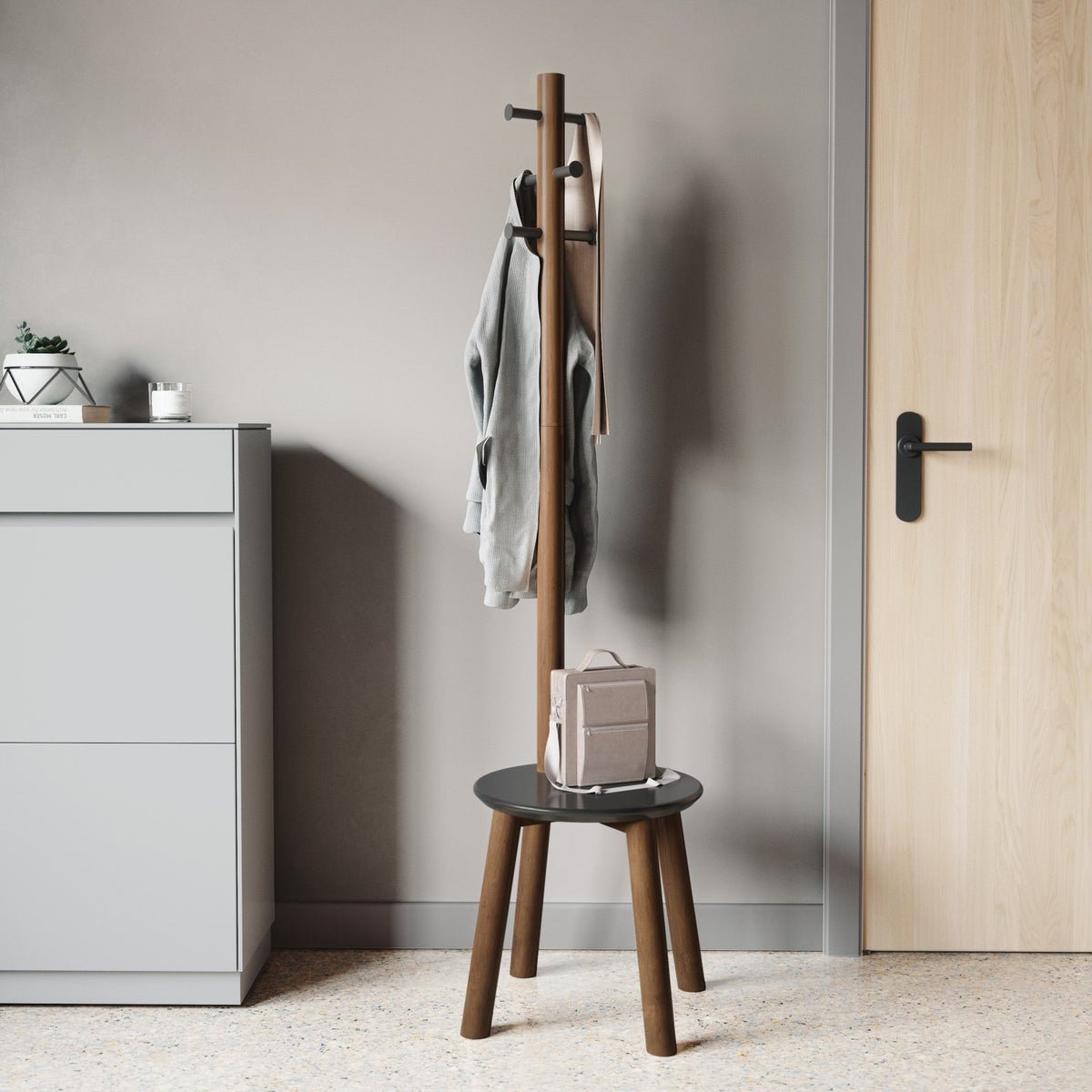 Umbra Pillar Stool and Coat Rack Black & Walnut UMB1014257048