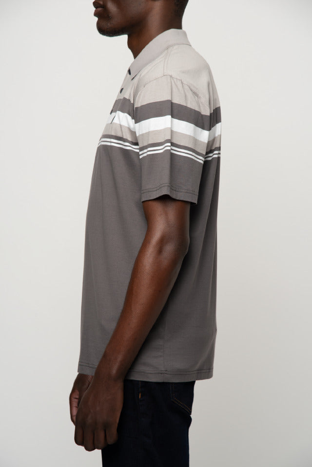 Polo Double Mercerised Stripe Golfer Brown