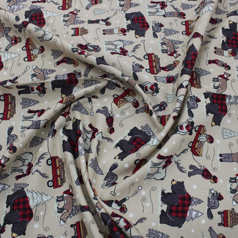 100% COTTON Beige Usa 100% Cotton Craft Fabric Christmas Animals 110cm (6937795035225)