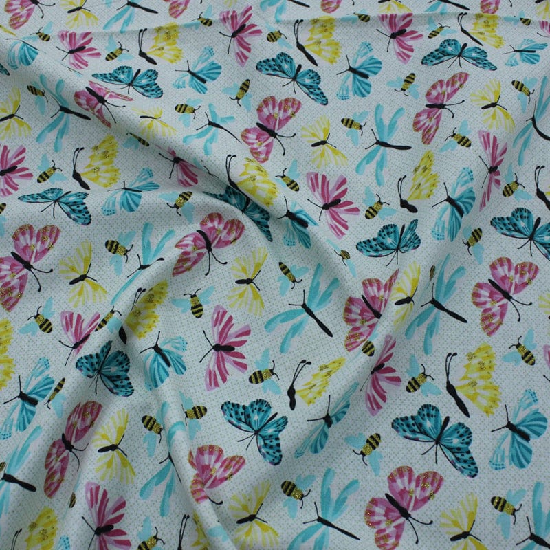 100% COTTON Usa 100% Cotton Craft Cream Butterfly Fabric 110cm (6940794552409)