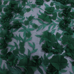 3D LACE Dress Fabrics 3D Floral Lace Fabric Bottle Green 130cm (7256443125849)