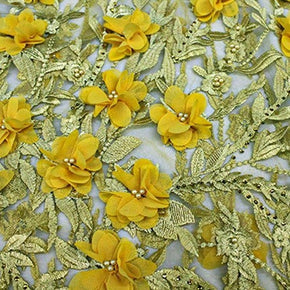 3D LACE Dress Fabrics 3D Floral Lace Fabric Yellow 130cm (4781893091417)
