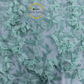 3D LACE Dress Forms 3D Floral Lace Fabric Duck Egg 130cm (7041164902489)