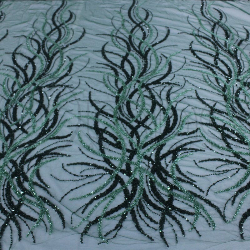BEADED LACE Dress Fabrics Beaded Bridal Lace Fabric Greta Bottle Green 120cm (7268853678169)