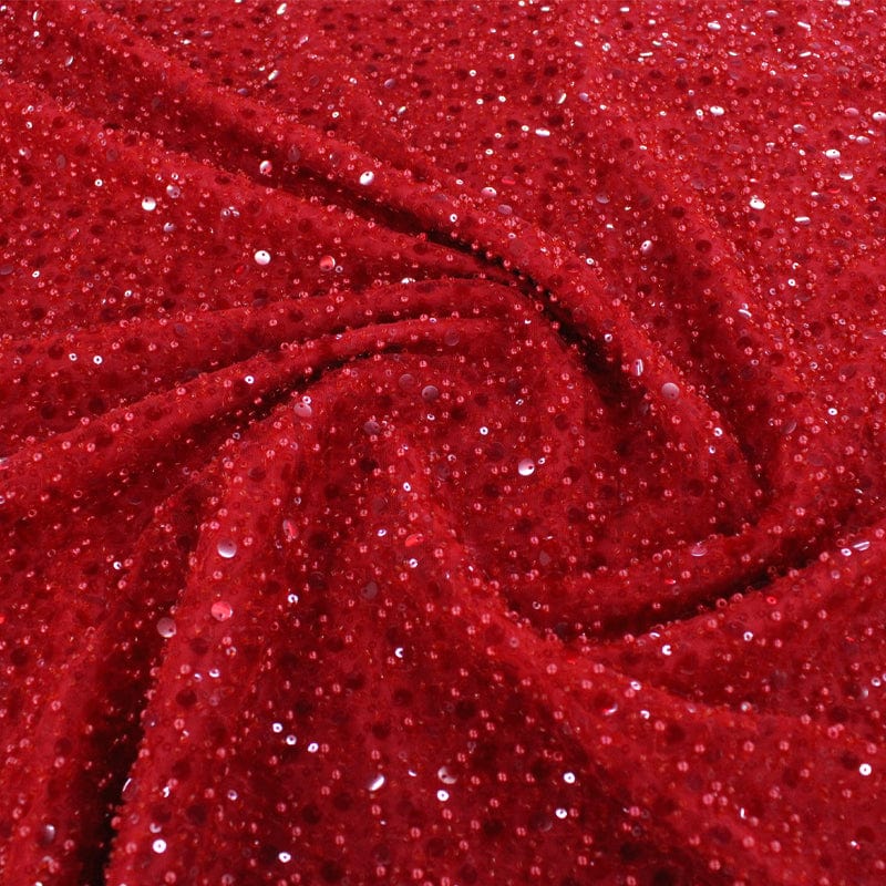 BEADED LACE Fabric Red Beaded Lace Fabric 120cm (7132630843481)