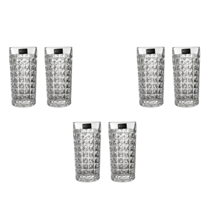 BOHEMIA GLASS Bohemia Crystal Tumbler Diamond Glass 260ml Set Of 6 (7284234223705)