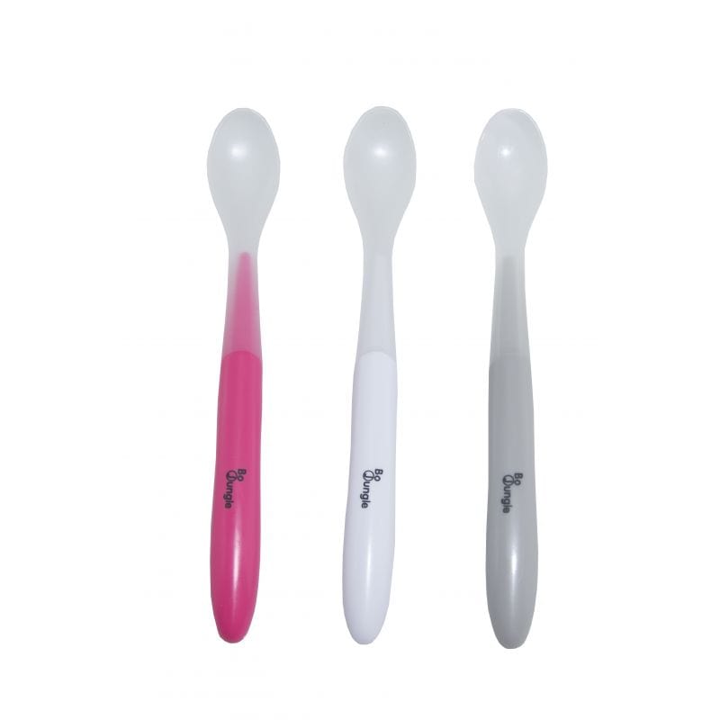 BoJungle Soft Spoon BoJungle Baby Soft Spoon Set 3 Piece Grey - White - Pink B571020 (7070745100377)