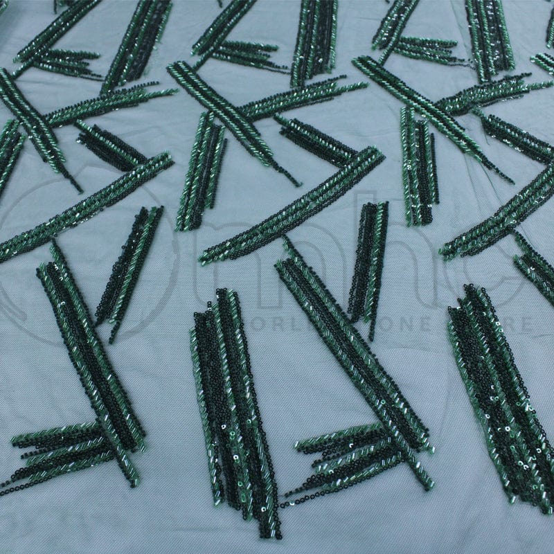 BRIDAL LACE Dress Fabrics Bottle Green Fiona Beaded Bridal Lace Fabric 130cm (7268792991833)