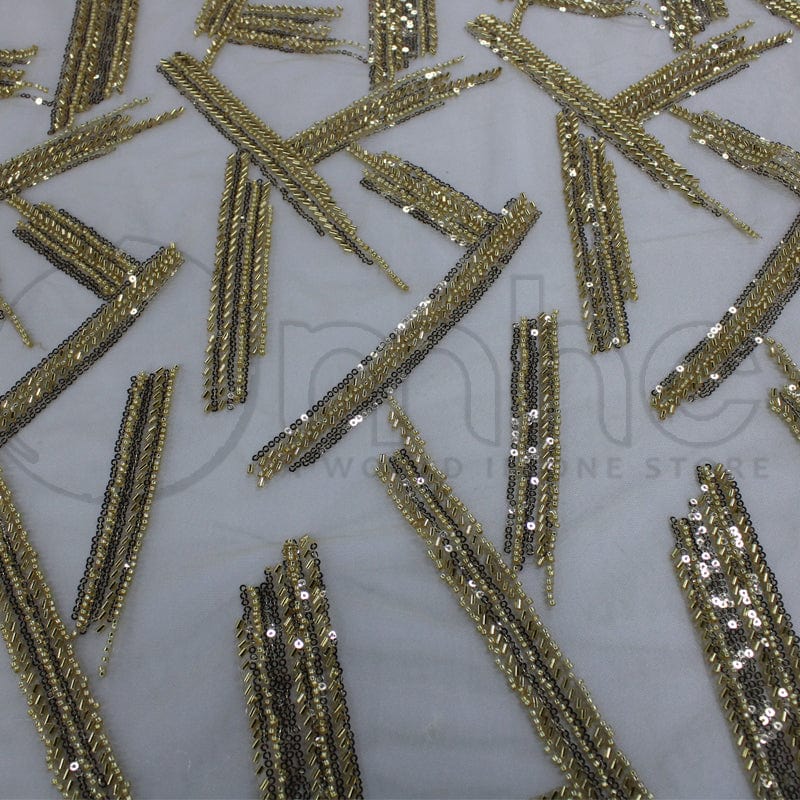 BRIDAL LACE Dress Fabrics Gold Fiona Beaded Bridal Lace Fabric 130cm (7268792991833)