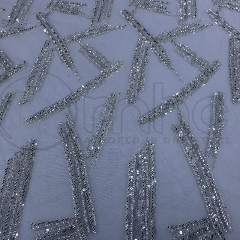 BRIDAL LACE Dress Fabrics Off White Fiona Beaded Bridal Lace Fabric 130cm (7268792991833)