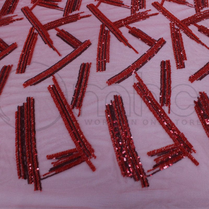 BRIDAL LACE Dress Fabrics Red Fiona Beaded Bridal Lace Fabric 130cm (7268792991833)