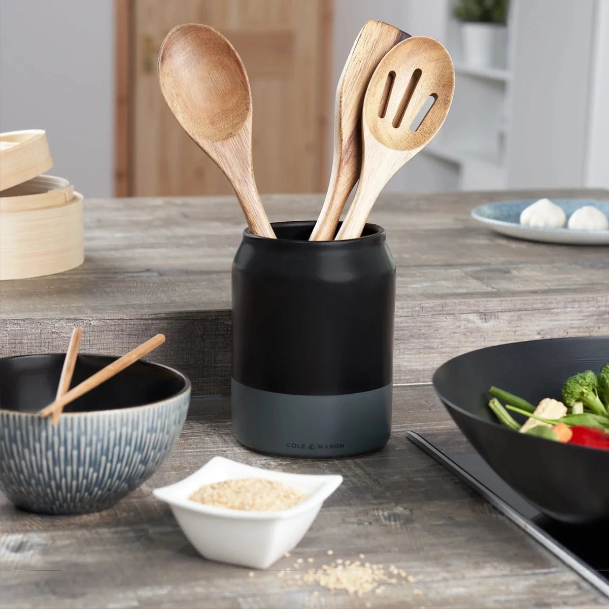 CALE & MASON SALT & PEPPER Cole & Mason Linton Ceramic Kitchen Utensil Storage Pot 160mm H822140 (7211244257369)
