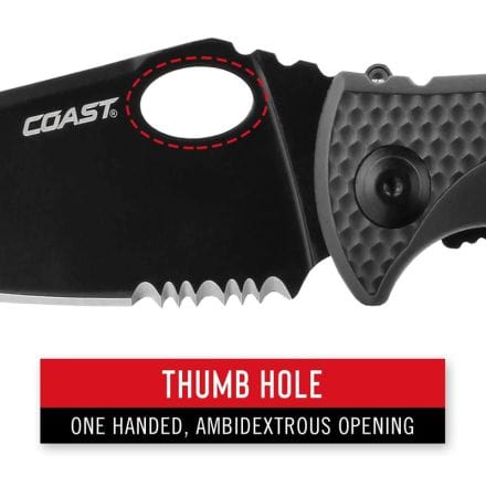 Coast Knife Coast TX395 Knife Tactical Double Lock With Partially Serrated Black Blade CO-K20845