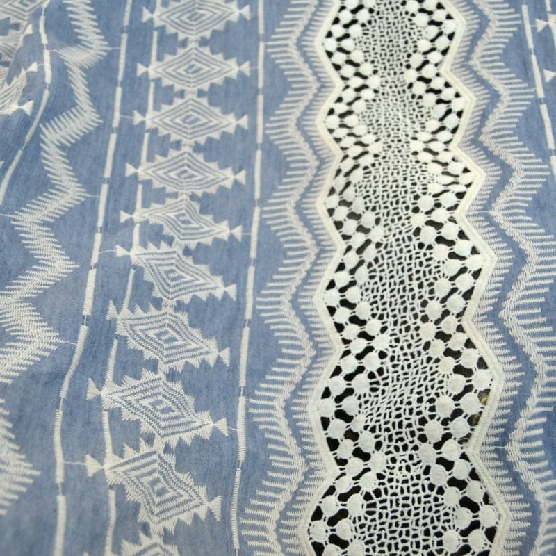DENIM Dress Fabrics 1 Embroidered Denim Fabric (4353037697113)