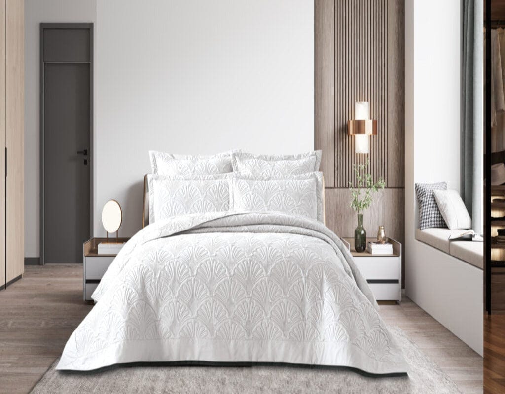 Egyptian Cotton BEDSPREAD Hotel Collection Athens 5 Piece Quilt Set White Queen (6568669741145)