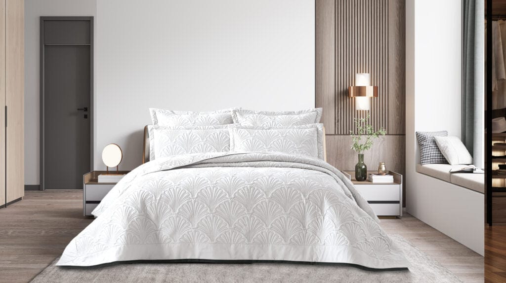 Egyptian Cotton BEDSPREAD Hotel Collection Athens 5 Piece Quilt Set White Queen (6568669741145)