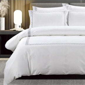 Egyptian Cotton Duvet Cover Egyptian Cotton 300 Thread Count Opulence Collection Emily White & Grey Duvet Cover Set (7187695403097)