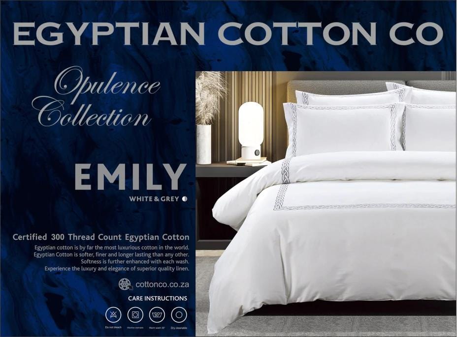 Egyptian Cotton Duvet Cover Egyptian Cotton 300 Thread Count Opulence Collection Emily White & Grey Duvet Cover Set (7187695403097)