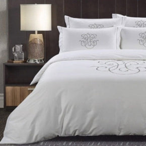 Egyptian Cotton Duvet Cover Egyptian Cotton 300 Thread Count Opulence Collection Monogram White & Grey Duvet Cover Set (7187685933145)