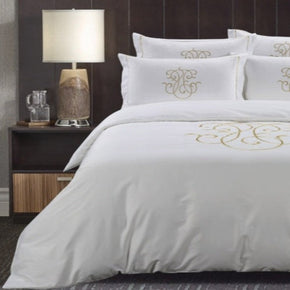 Egyptian Cotton Duvet Cover Egyptian Cotton 300 Thread Count Opulence Collection Monogram White & Stone Queen Duvet Cover Set (7187687243865)