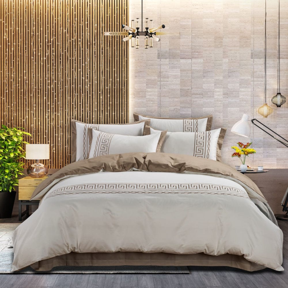 Egyptian Cotton Duvet Cover Egyptian Cotton 400 Thread Count Donatela Cream & Stone Duvet Cover Set (6708510556249)