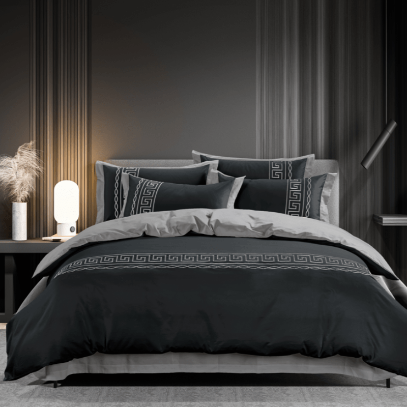Egyptian Cotton Duvet Cover Egyptian Cotton 400 Thread Count  Donatella Black & Silver Duvet Cover Set (6984224997465)