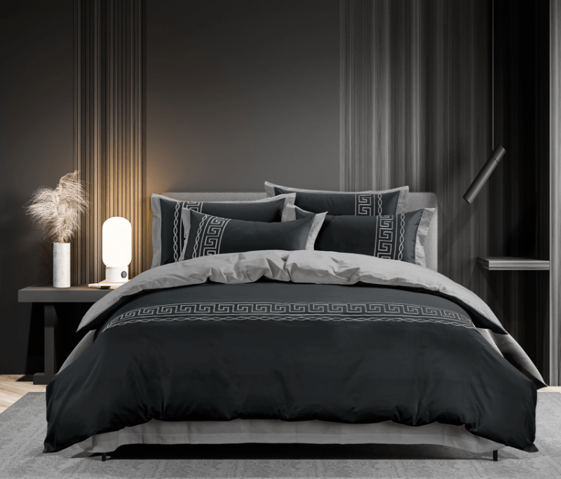 Egyptian Cotton Duvet Cover Egyptian Cotton 400 Thread Count  Donatella Black & Silver Duvet Cover Set (6984224997465)