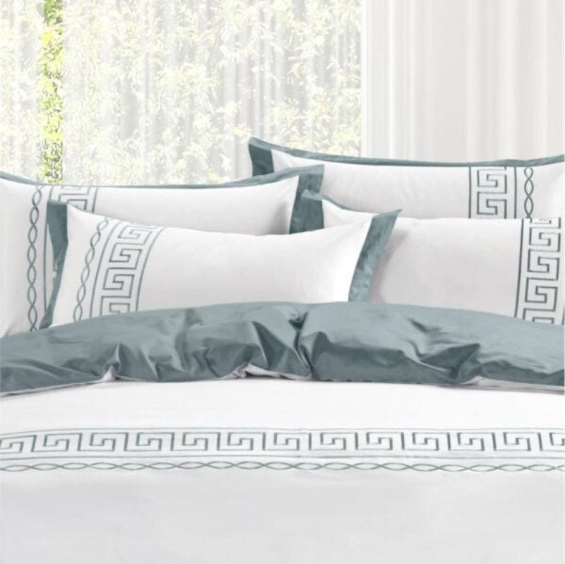 Egyptian Cotton Duvet Cover Egyptian Cotton 400 Thread Count  Donatella White & Duck Egg Duvet Cover Set (6984256946265)