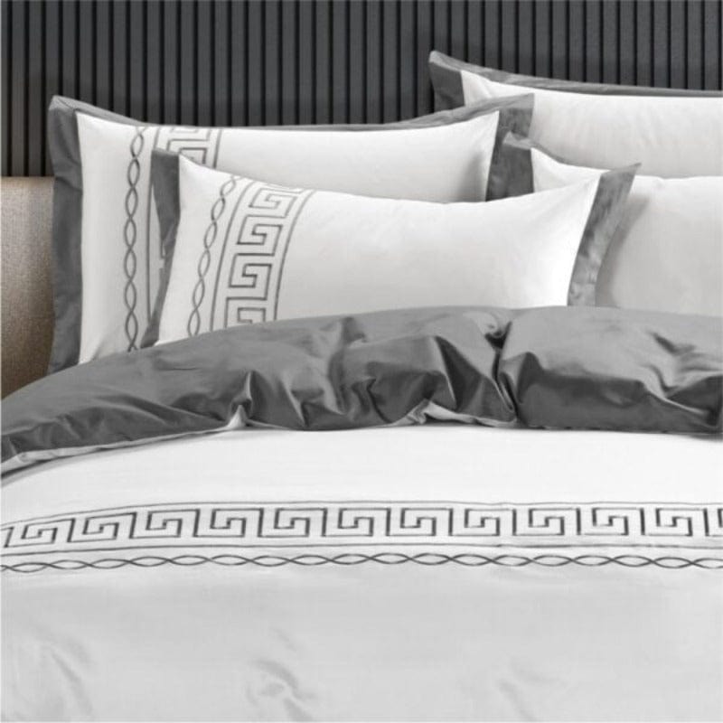 Egyptian Cotton Duvet Cover Egyptian Cotton 400 Thread Count  Donatella White & Grey Duvet Cover Set (6984261763161)